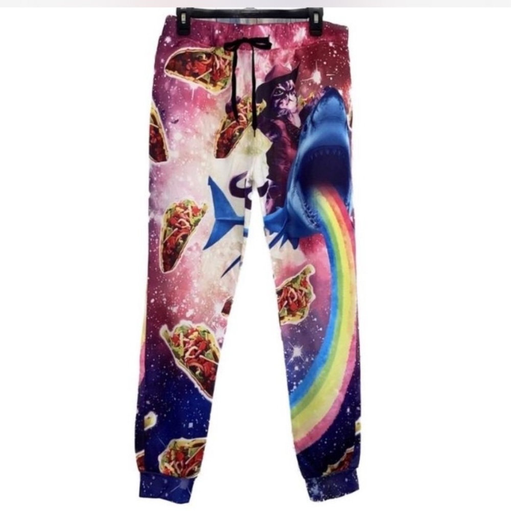 Red and Pink Cosmic Track Pants with Elastic Cuffs